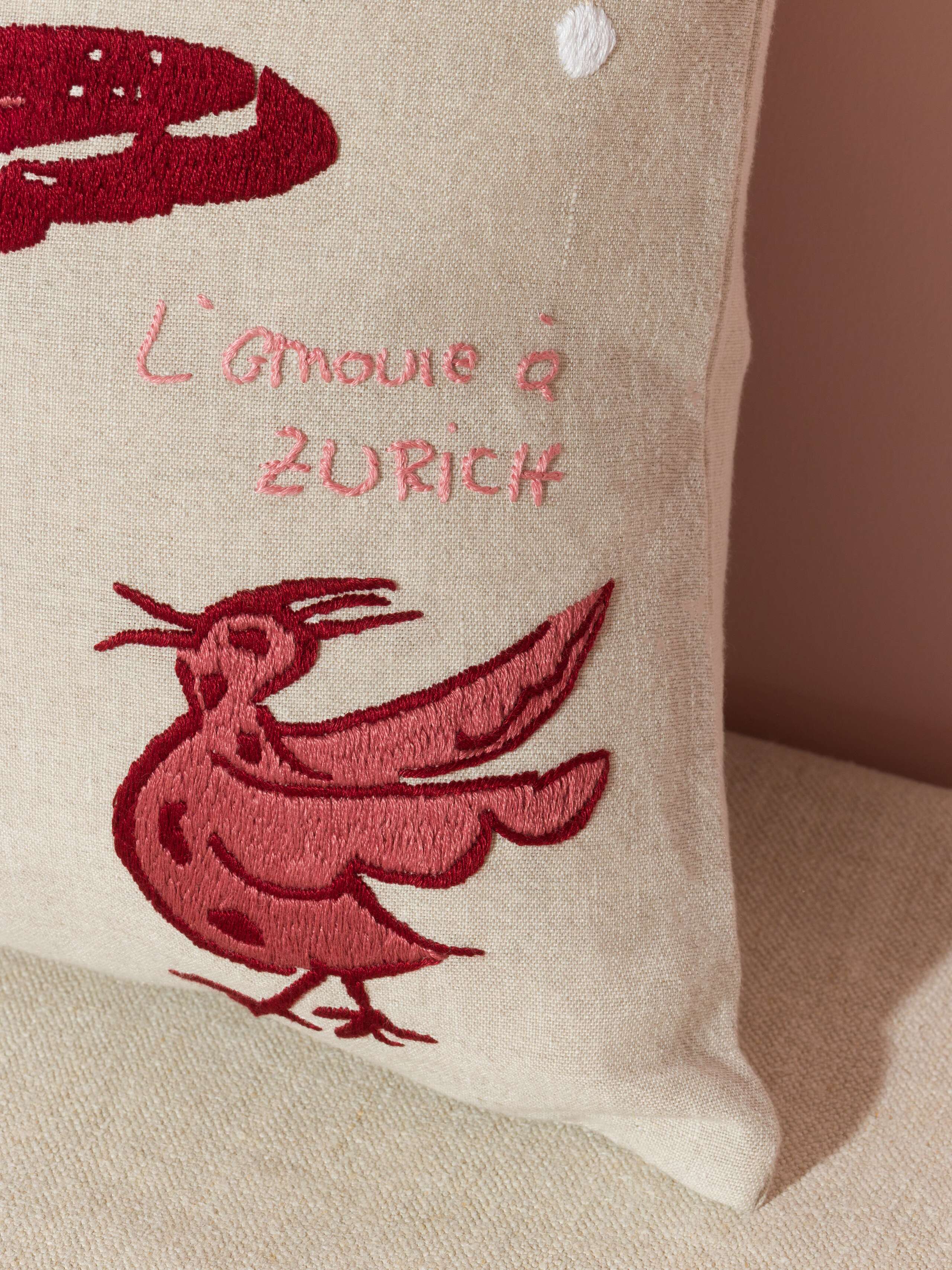 L'amour à Zurich pillow cover Beige linen embroidered