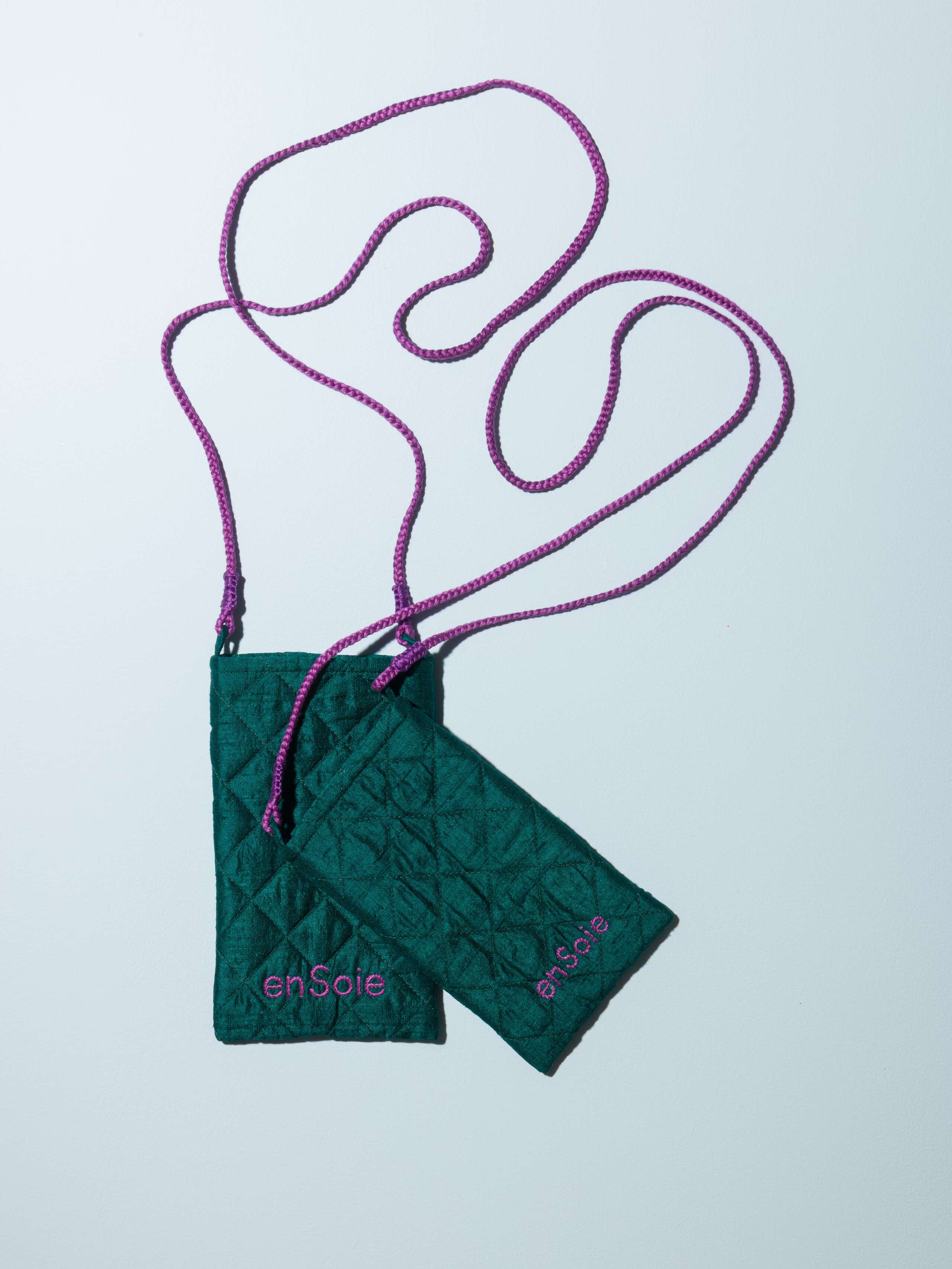 Fran phone bag quilted doupion silk, dark green