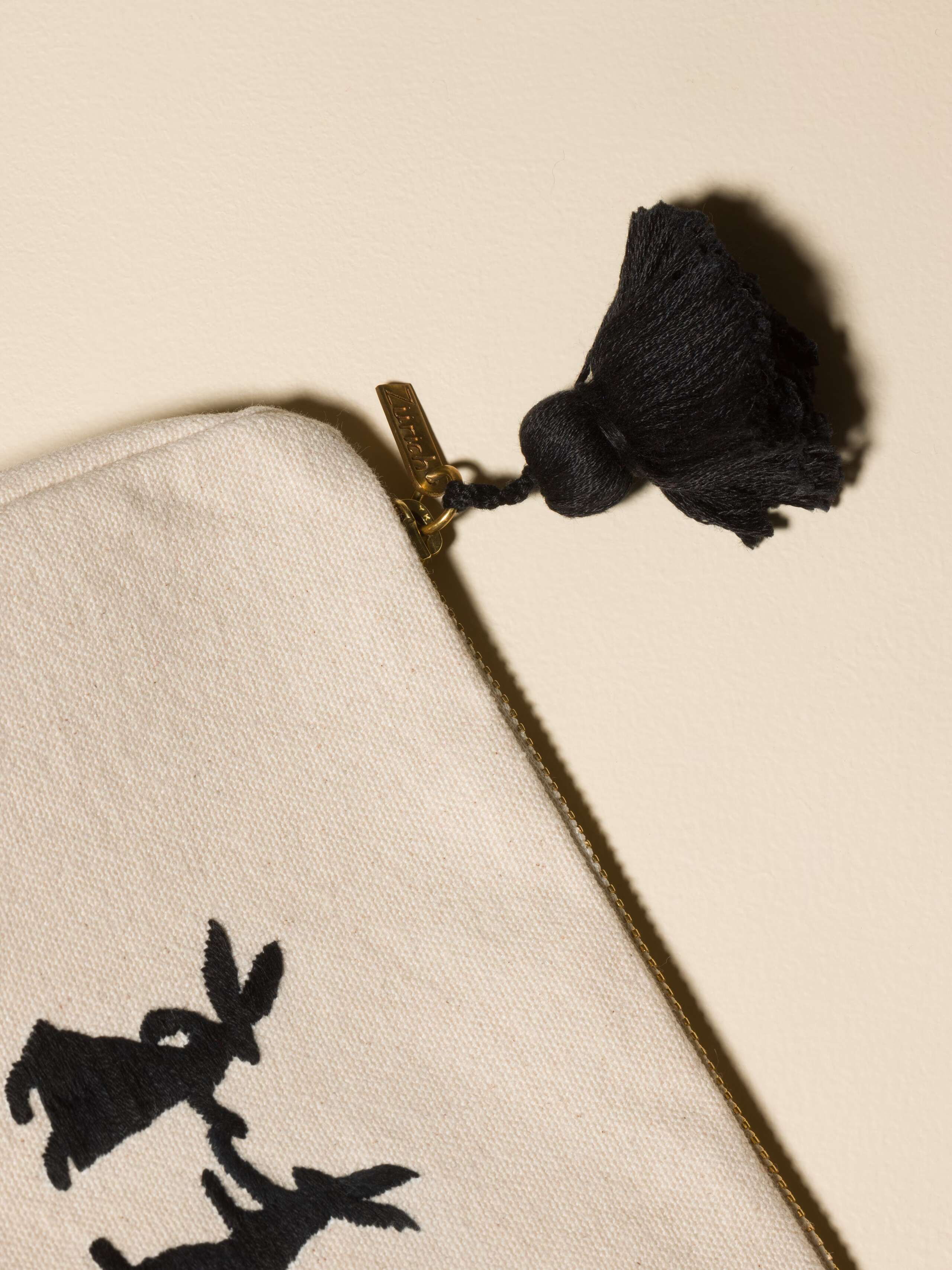 Stella toiletry bag cotton canvas embroidered rabbits black