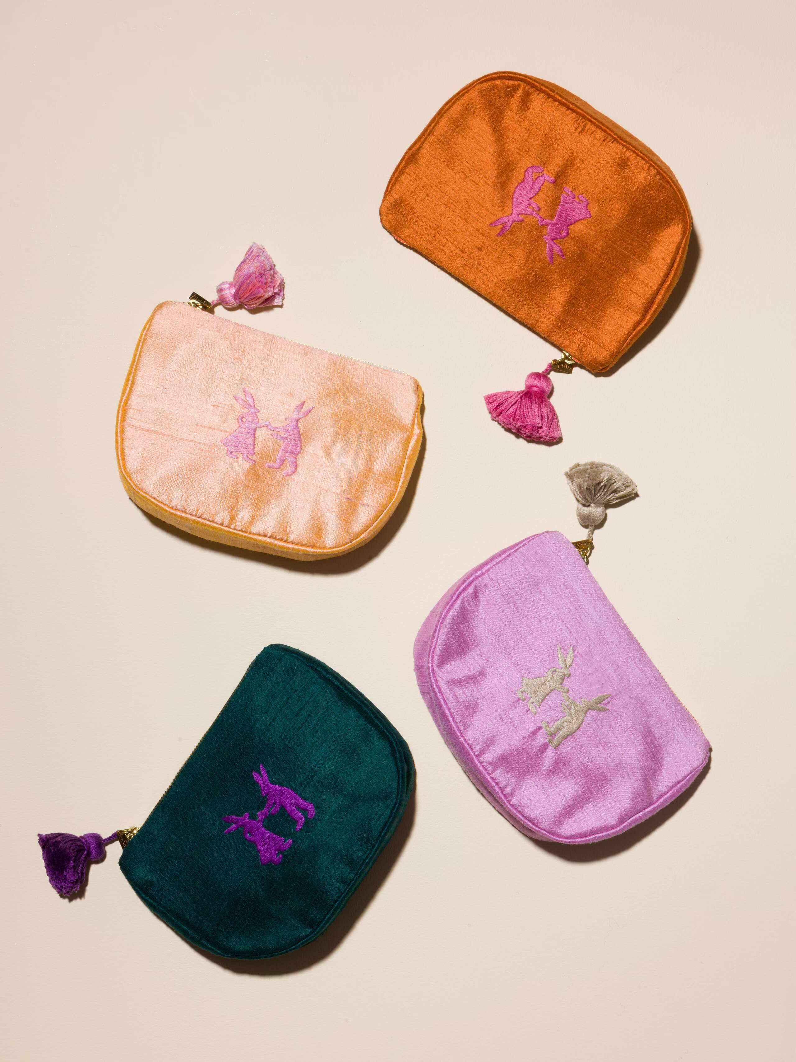 Stella bag doupion silk toiletry case clutch embroidered raw silk
