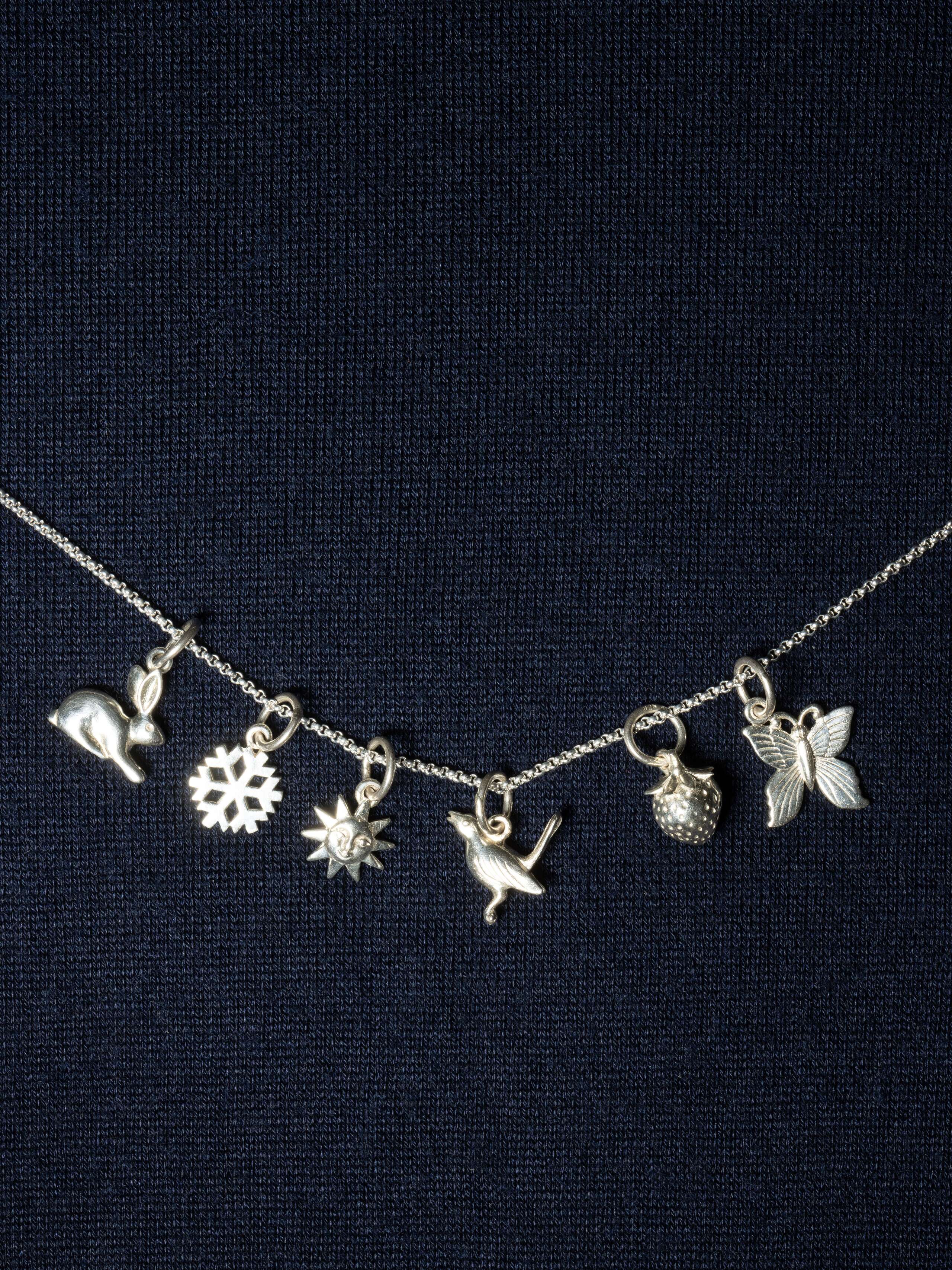 Picture of six beautiful silver pendants (rabbit, snowflake, sun, bird, butterfly, strawberry)